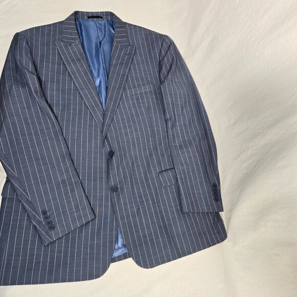 PIERRE NOIR Old Money Blue Gray Striped Classic Fit Blazer Jacket Size L50/44. - Picture 4 of 17